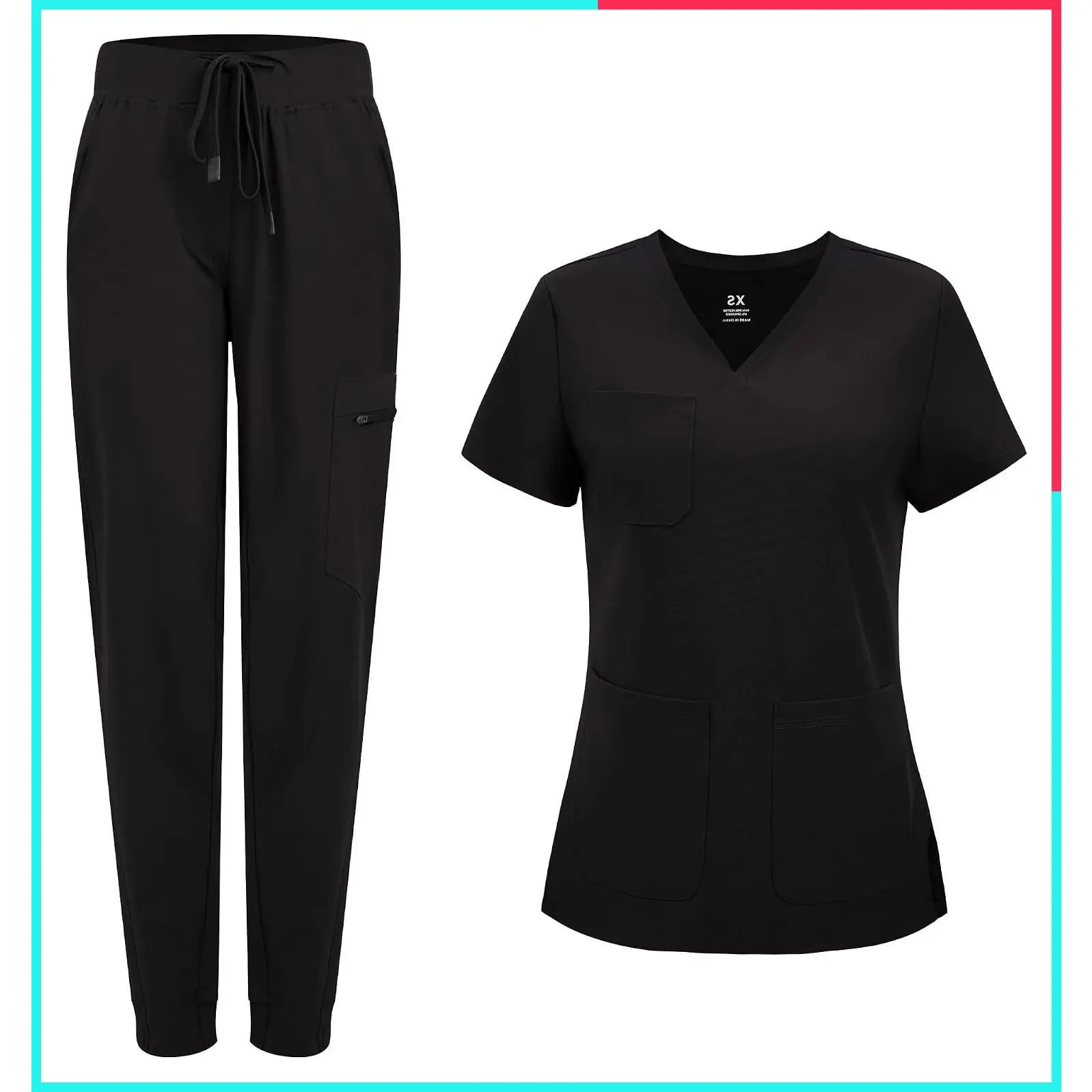 Women's Scrubs Set - Curved V-Neck Top & Jogger Pants with 8 Pockets | Water-Resistant, Easy Care, Medical Uniforms for Nurses, Clinics & Long Shifts