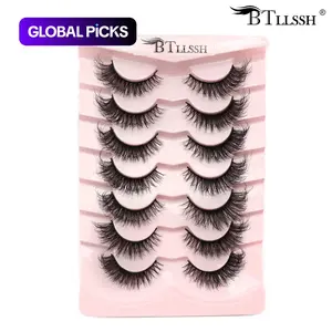 False Eye Lashes, Thick Curling Faux Eyelashes, Wispy Cat-eye Look Faux Lashes, Portable Eye Makeup Tool for Women & Girls