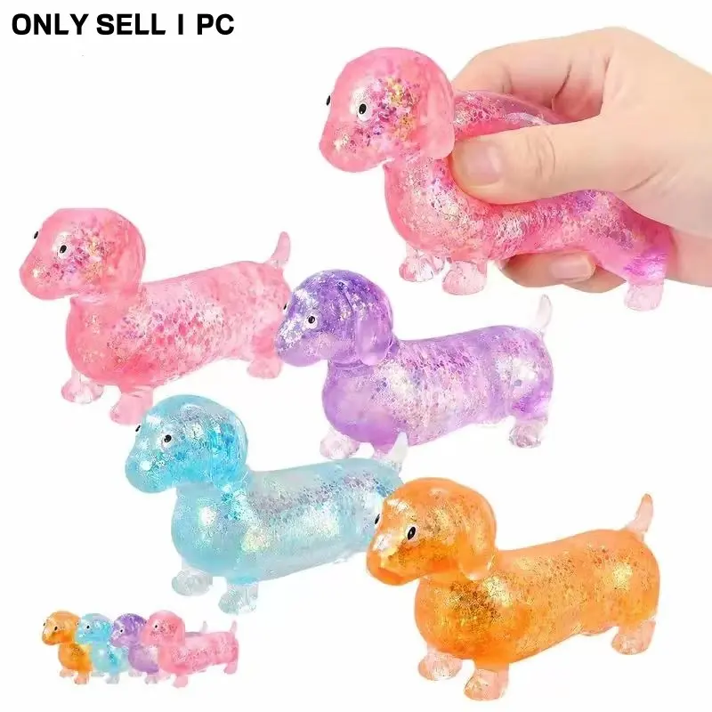 Dachshund Squishy Stress Toy, Glitter Slow-Rise Fidget Toy for Anxiety Relief, Soft Squeeze Desk Gadget for Home Office Travel