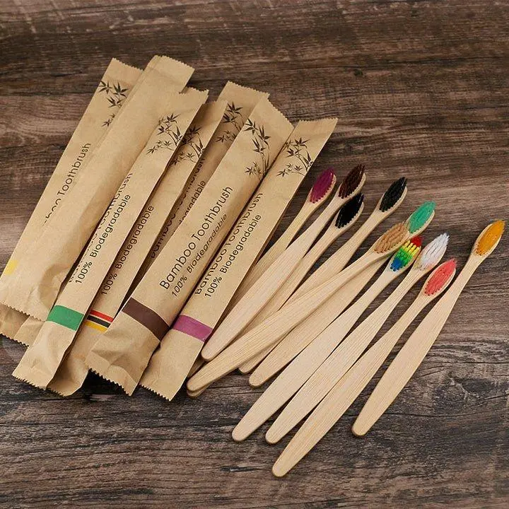 set de cepillos de Bambu ecologicos y 100% Biodegradables Toothbrush Comfort Oral