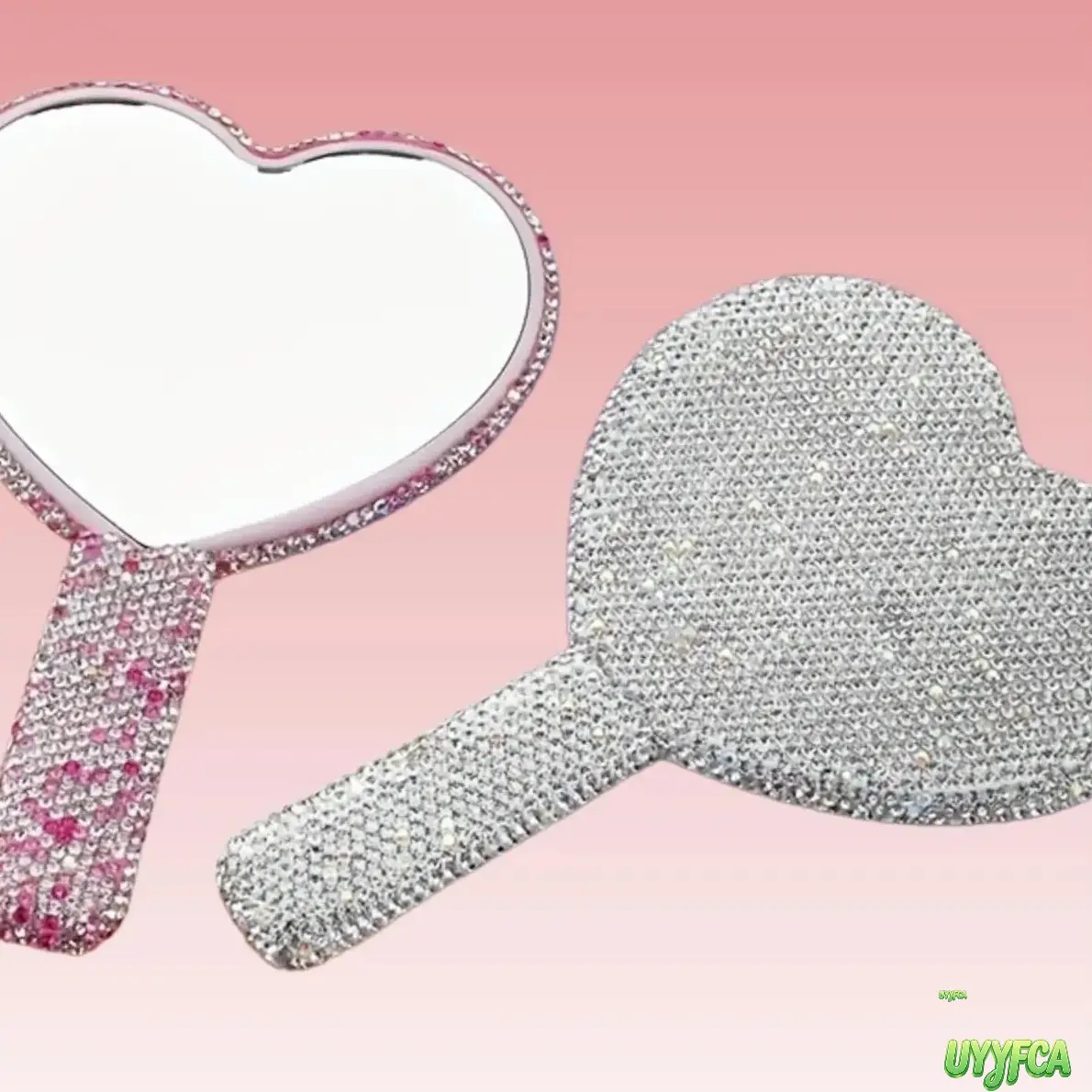 Bling Rhinestone Heart Shaped Handheld Makeup Mirror, HD Clear Portable Travel Handle Vanity Mirror, Sparkly Full Crystal Cover Cute Girl Cosmetic Mirror, Lightweight Compact Touch Up Mirror For Daily Beauty, Weekend Trip, Party Favor & Women Gift