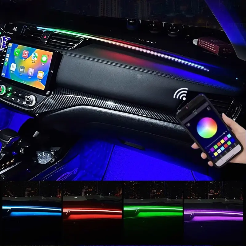 LED Car Ambient Lights 213, 64 Color RGB Symphony, Bluetooth-compatible Rainbow Interior, Acrylic Strips, Atmosphere Lamp Kit, Auto Accessories