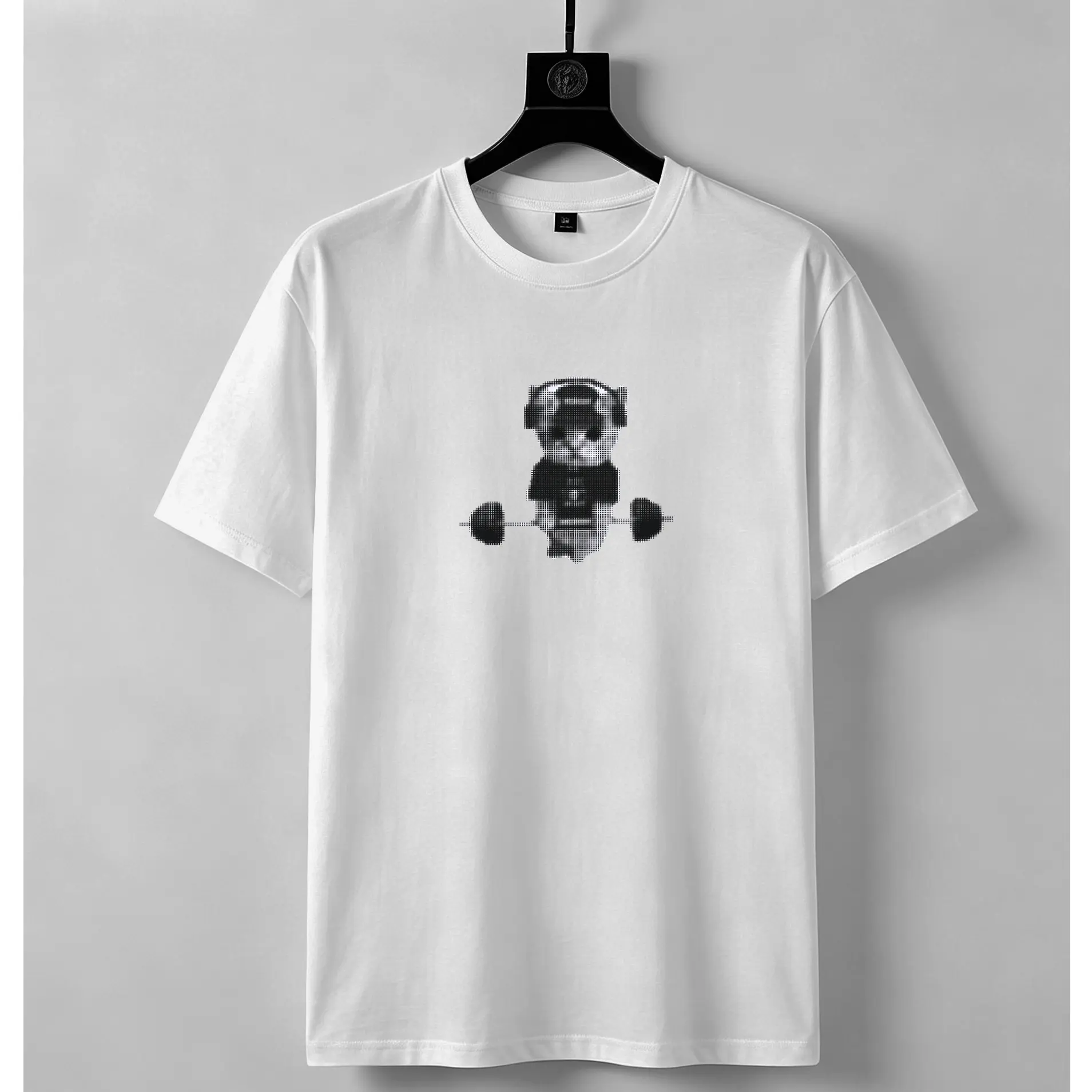 Unisex Pixel Weightlifting Cat Meme Graphic Tees - Funny Print Gym Wear, Black Short Sleeve Sports Top with Barbell Halftone Kitty Design, Casual Fit Standard Sizes Fitness T-Shirt