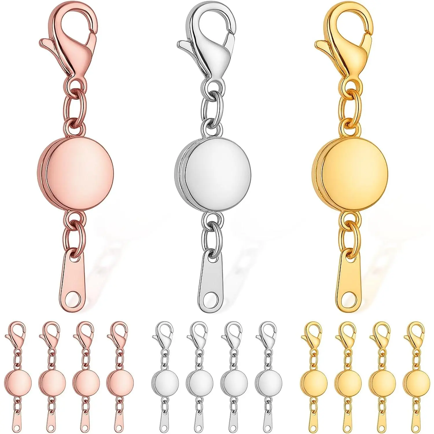 15 count Locking   Clasp for Women, Round Alloy Necklace Clasp Closures Bracelet Extender Ornaments Clip Converter for  DIY Making Trinkets Crafts(, , Rose )