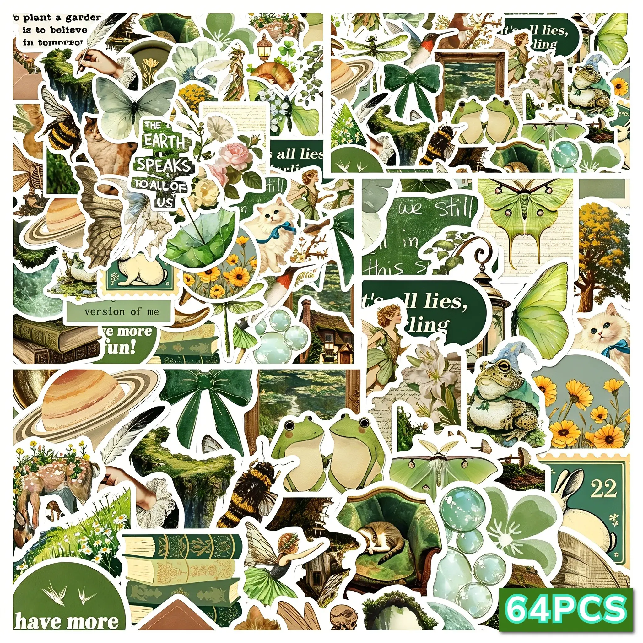 64pcs Fresh Forest Plant Series Stickers, Office Supplies and Notebook Accessories, Suitable for Scrapbooks, Diaries, Laptops, Water Bottles, Cars, Car Decorations, Etc., Based on A Design Inspired By Faith.