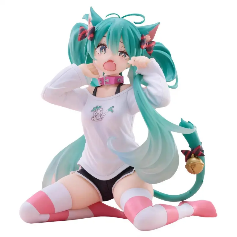 Hatsune Miku Unisex PVC Resin Cutecore Collectible Figurine - Cat Ear, Twin Long Hair Girl, Plush Tail, Casual Outfit, Kneeling Decor Figure - Desk Decor Gift for 12+ Anime Fans (Figurine Collectibles), Cutecore Figures, Collectible Figurines