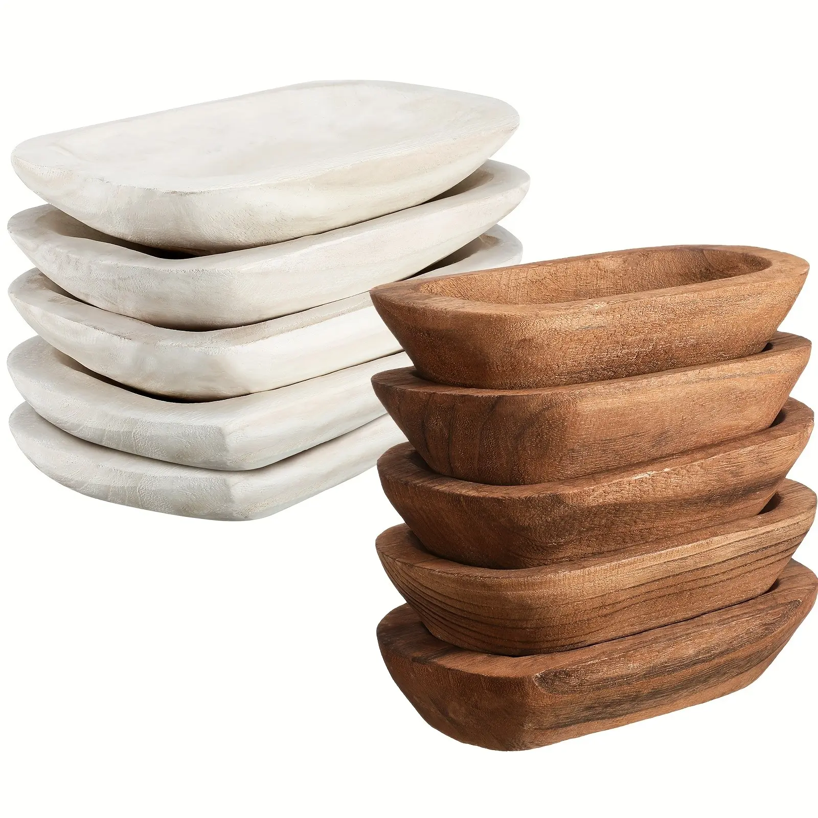 of 10 Rustic Wooden Dough Bowls, Hand-Carved from Paulownia, Perfect for Farmhouse Dining, Holding Candles, Making Bread Dough, Or Displaying Fruits As Decorative Supplies