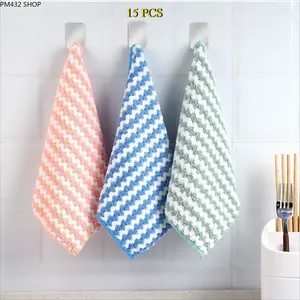 Coral Fleece Cleaning Cloth, Wave Pattern Absorbent Dish Cloth, Oil Stain Removing Kitchen Towel, Reusable Rag for Table Wiping Hand Washing Household Use