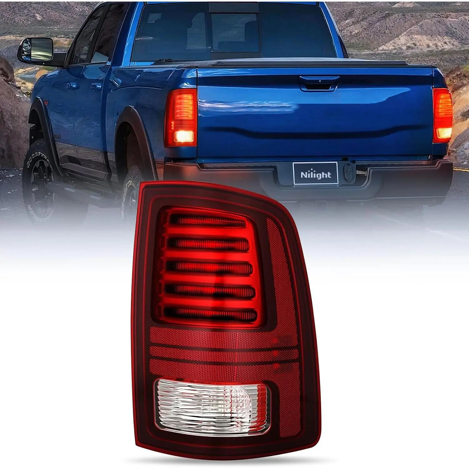 Nilight LED Taillight Assembly - OE Replacement Plug-and-Play Safety Boost LED Lights for 2013-2018 Dodge Ram 1500, 2014-2018 Ram 2500/3500 Trucks, Passenger Side with Bulbs, Ram Trucks