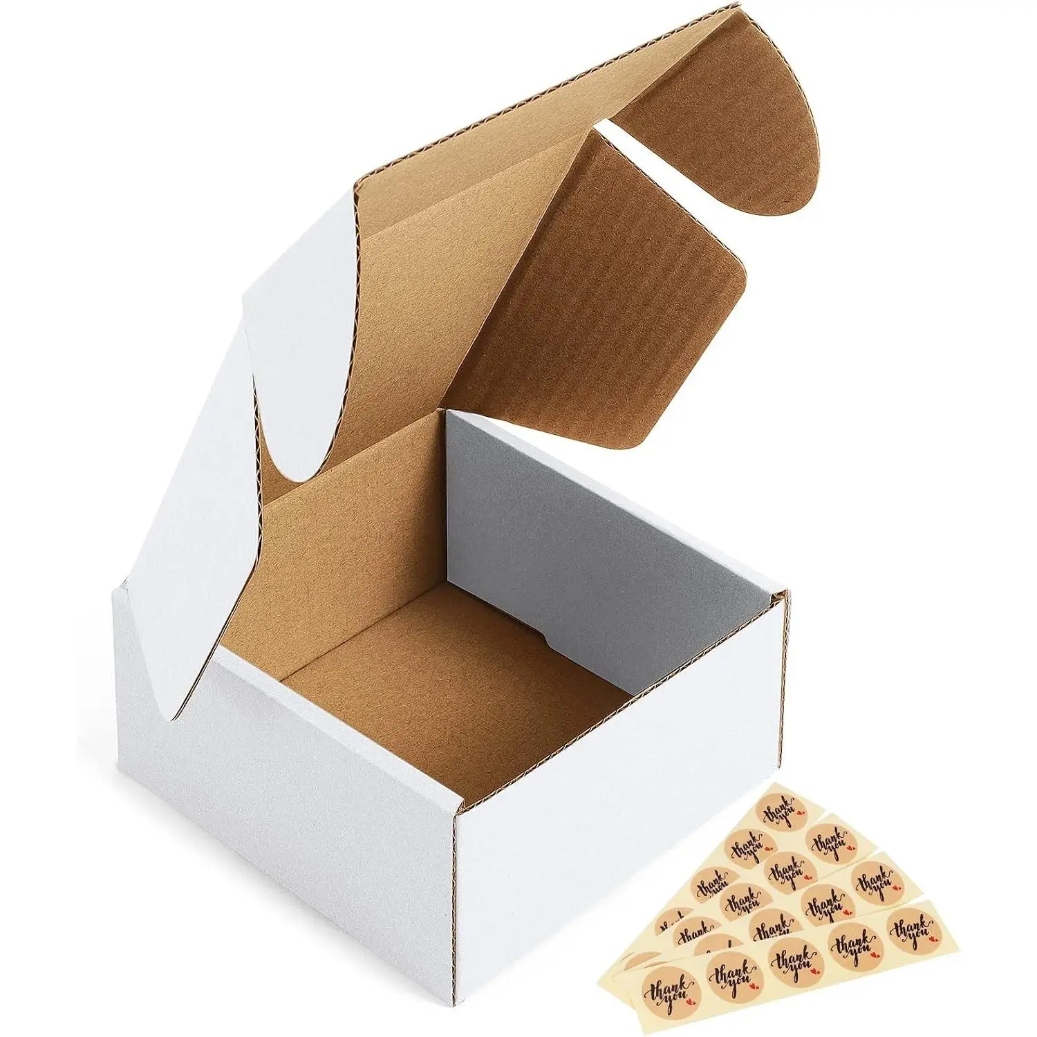 4x4x2" Corrugated Box Mailers 50 Pack White Cardboard Small Shipping Boxes for Mailing (with 50 Stickers)