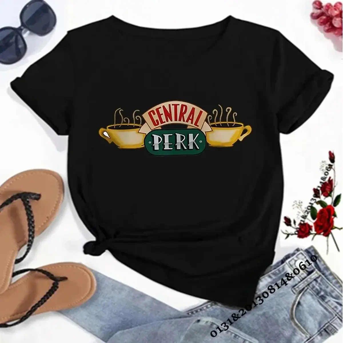 Women's Friends TV Show Central Perk Coffee Shop Graphic Fitted T-Shirt - Anniversary, Comfortable, Customized Short-Sleeve Casual Hipster Top for Best Friends