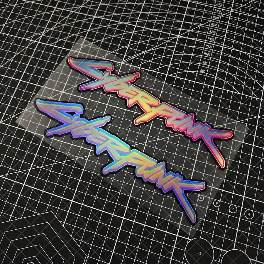 2pcs Cyberpunk Jdm Car Stickers, Reflective Multicolor Decals for Electric Motorcycles, Computer Cases, Luggage, Vehicle Body, Multipurpose Car Decal