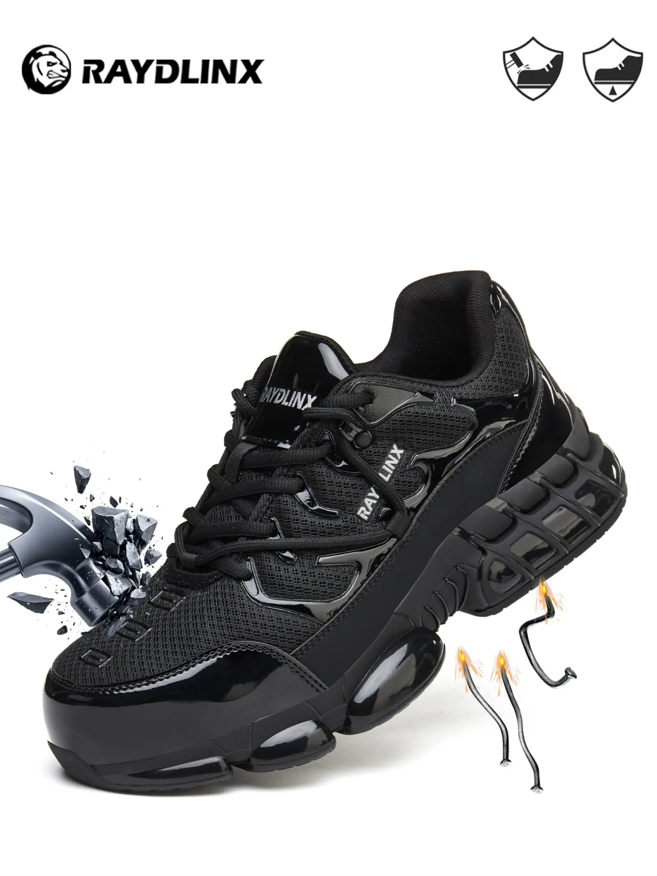 Men's Safety Shoes with Steel Toe, Anti-Puncture and Impact Protection, Lightweight and Comfortable, Breathable and Odor-Resistant, Work Boots