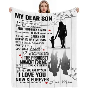 DAJU Love Son Letters Printed Soft Flannel Fleece Blanket - Wrinkle Resistant Bedding Throw for Bed, Couch (50*60in) - Father's Day, Christmas Gifts for Son, Grandma, Aunt