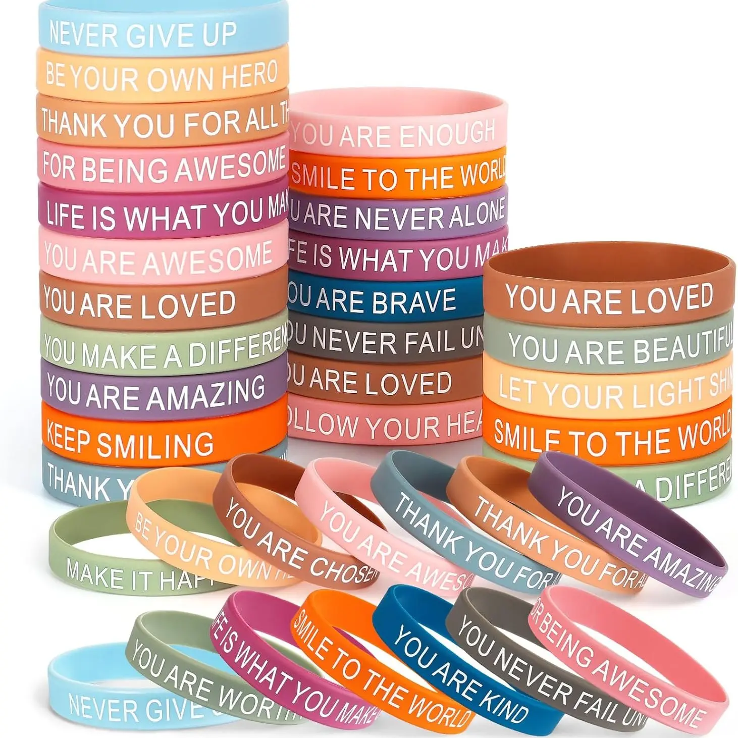 48 Silicone Motivational Wristbands, Vibrant Inspirational Bands, Perfect Office Classroom Rewards, Party Gifts, Colorful and Energizing, Inspirational Bracelet