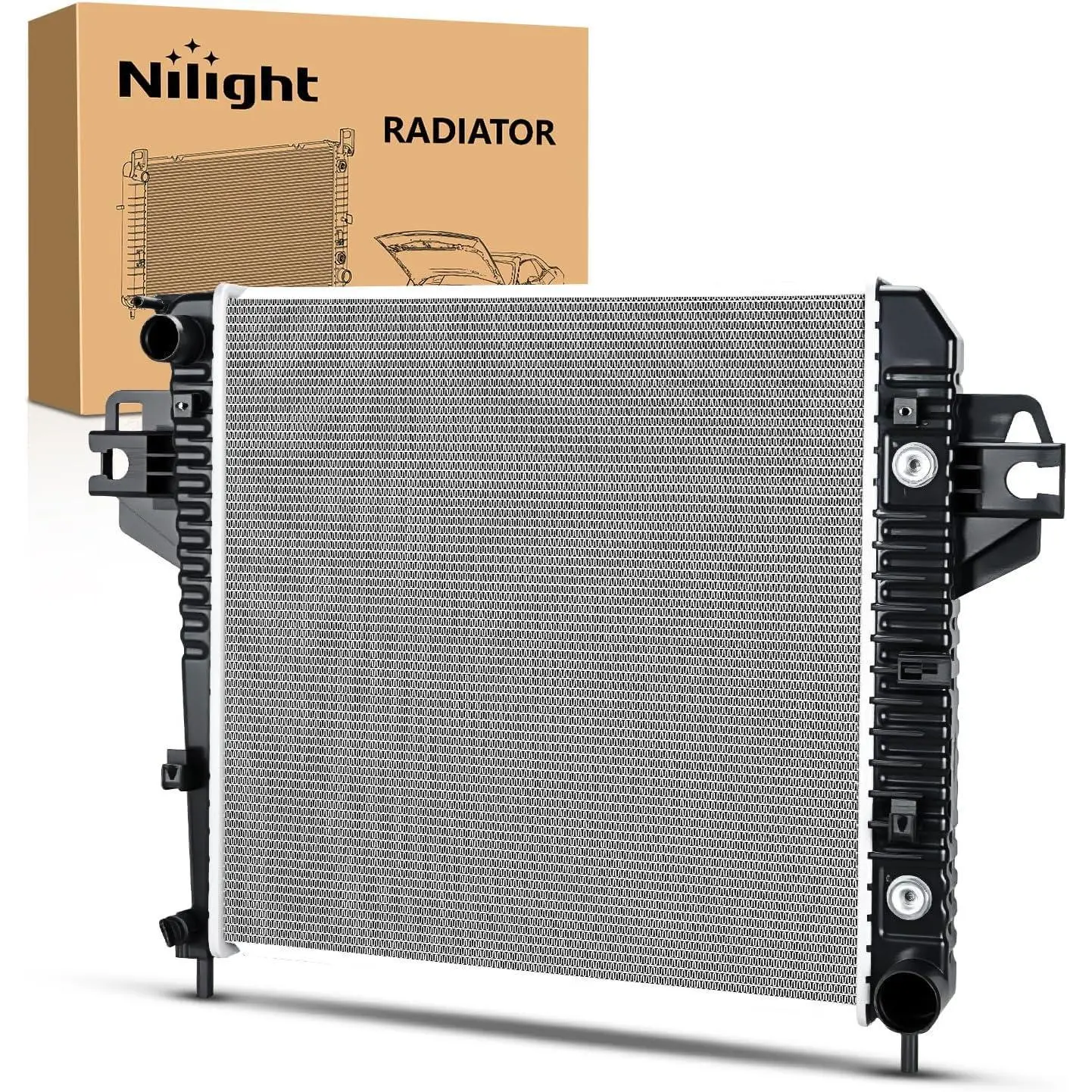 Nilight Aluminum Complete Radiator with Oil Cooler for Jeep Liberty 3.7L 2002-2006 (Automatic Transmission, ABS, 100% Leak Tested, Boiling Point Increasing) Replace# 52080120AB, CU2481, 2481, 1X New Complete Radiator