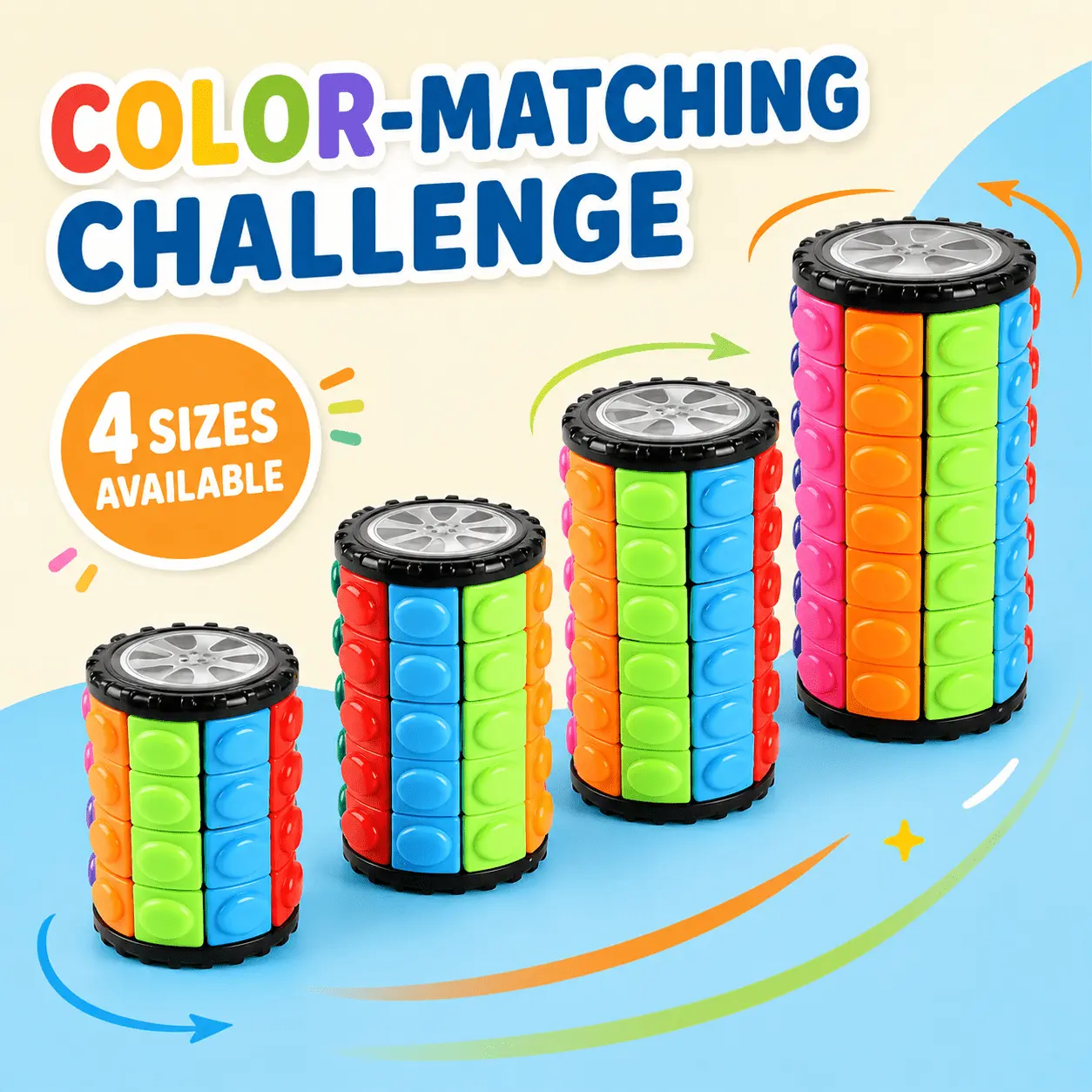 4 PCS Rotate Slide Cylinder Color Matching Puzzle Game Hand Operated Brain Challenge Desktop Toy Building Blocks Set