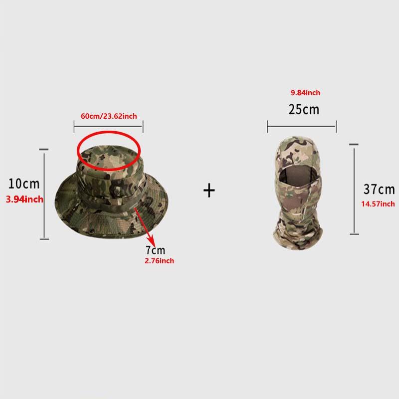 Men's Camouflage Hat and Wide Brim Cap Set, UV Protection Tactical Fisherman Hat, Outdoor Sports Hiking Camping, Casual Style