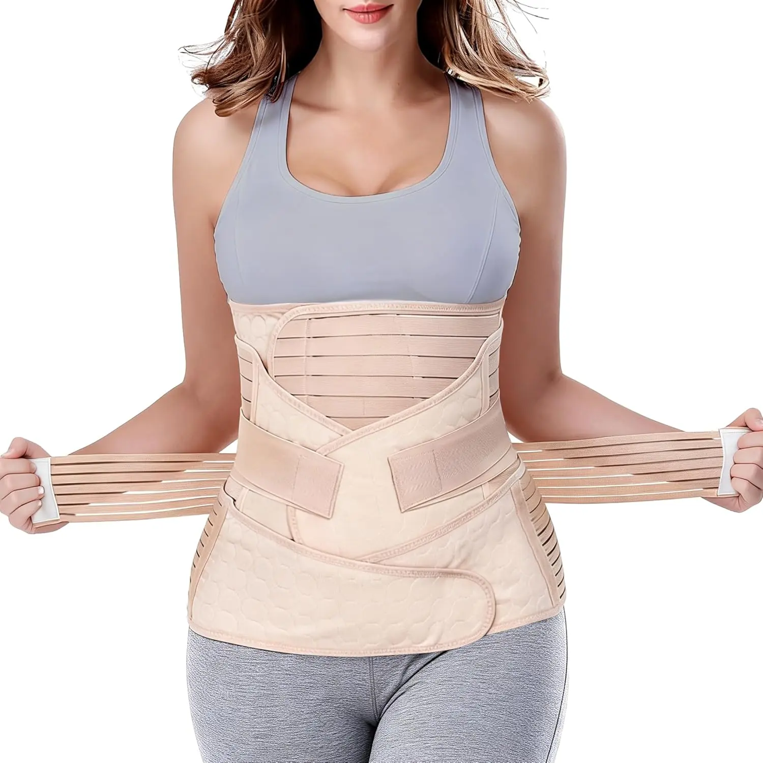 3 in 1 Postpartum Support - Recovery Belly/waist/pelvis Belt Shapewear Slimming Girdle, Beige, L For Posture Correction, Multi-Support, Postpartum Abdominal Binder