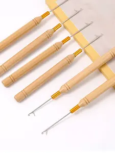 6-Piece Hair Extension Hooks Set, Tongue Hook Tool for Braiding & Weaving, All-Season Use, Wood Material, No Ca Prop 65 Warning