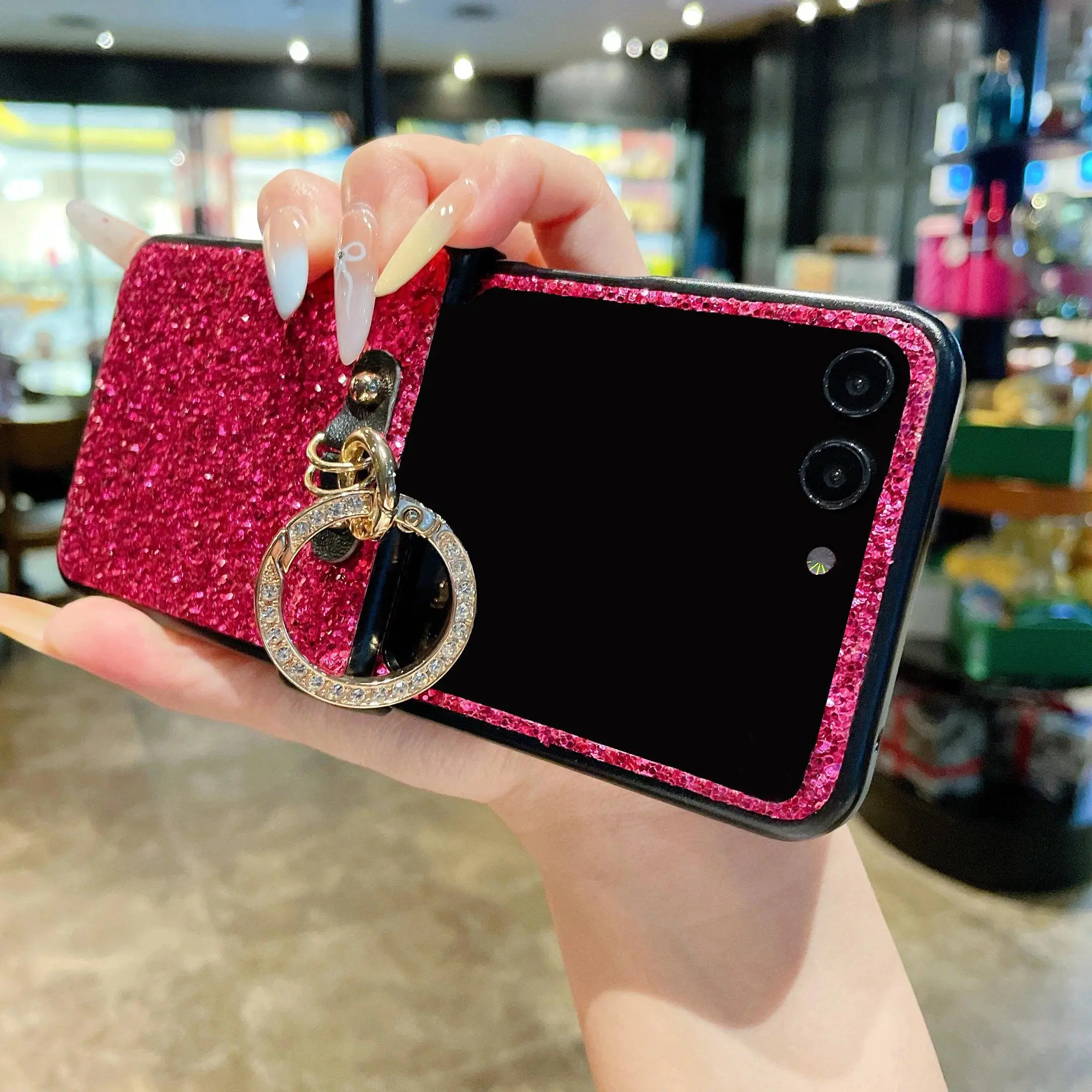 Artificial Diamond Plated Glitter Ring Holder Sparkling Phone Case For Moto Razr 50 60 70 Ultra 2026 2025 + 2024 Shiny PC Cover