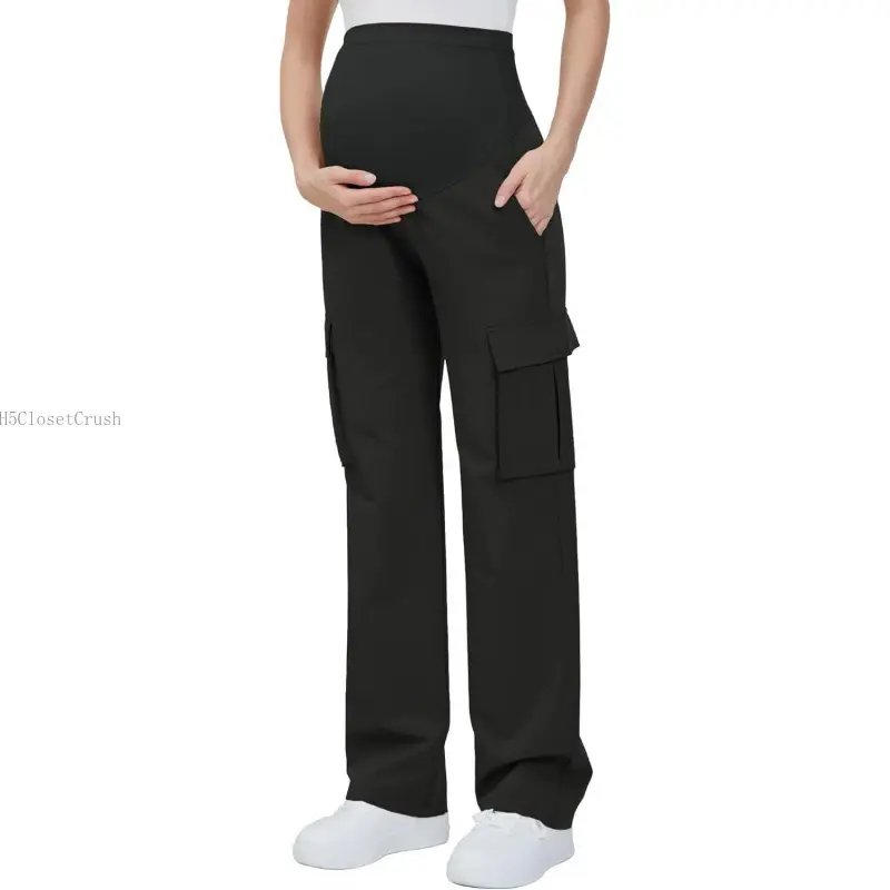 Women's Maternity Cargo Pants with Four Pockets Over The Belly Scrub Pants Pregnancy ClothesH5ClosetCrush