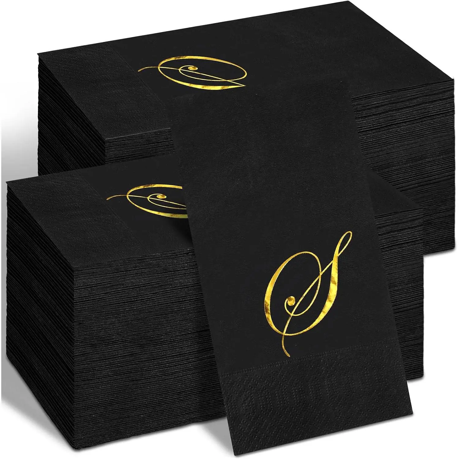 100 count Initial Napkins Black and  Monogram Guest 3ply Napkins  Letter Paper Towels Disposable Paper Dinner Towels for Wedding Bridal Shower Holiday Birthday Party Tableware Decor(S)
