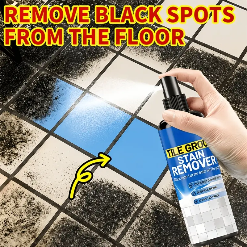 Spray liquid tile cleaner, suitable for floors and walls - powerful detergent, removing black spots and yellowing, suitable for bathroom, shower, toilet tiles, suitable for home, office, commercial purposes - used for floors