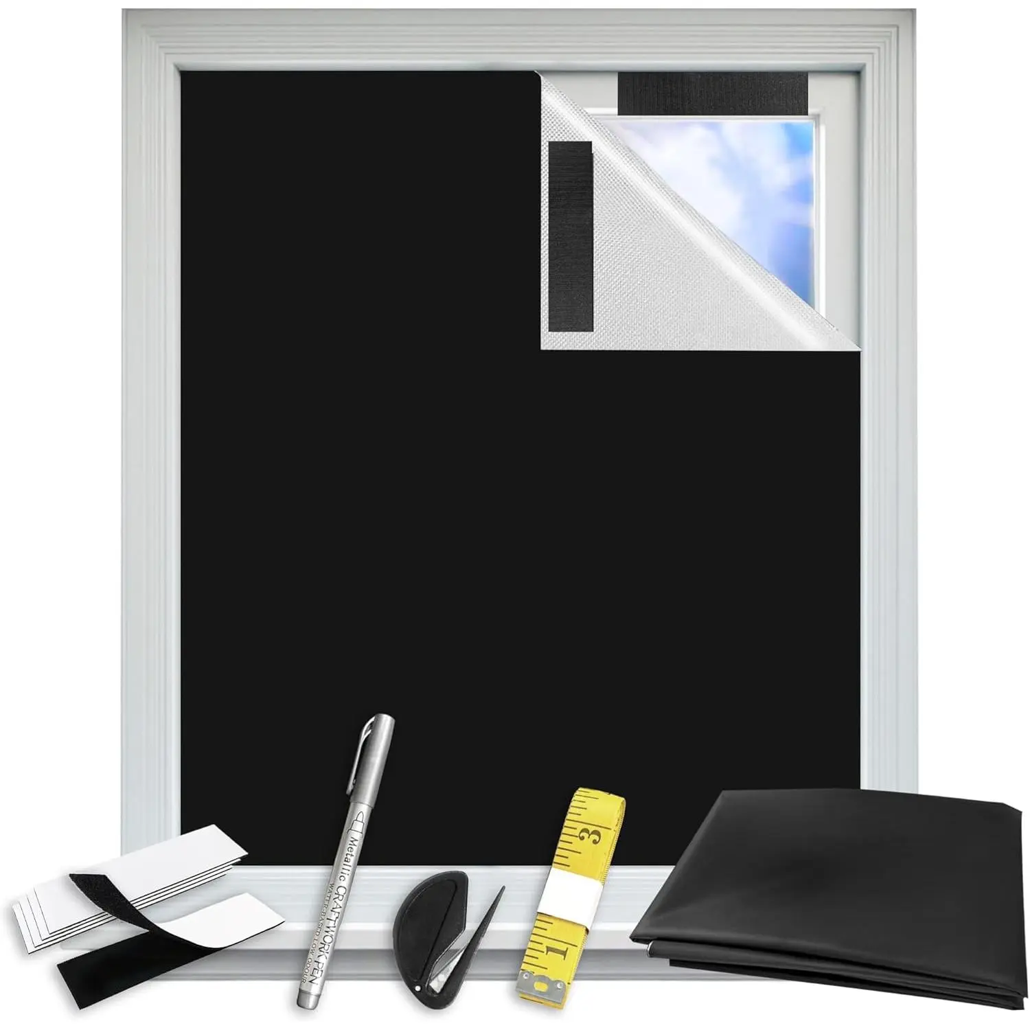 Cordless 100% Blackout Portable Window Shade, No-Drill Blind with Stickers, Easy-Install for Bedroom, Travel, 79"x57" 1 Pack Home Supply