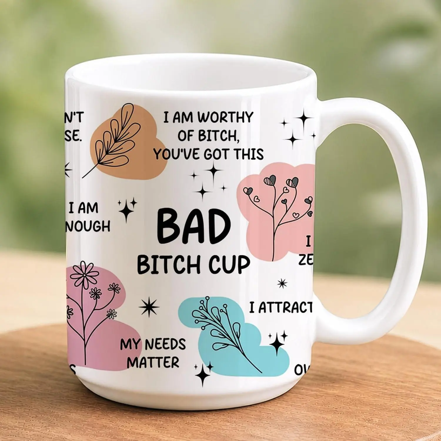 Mental  Mug, 15 Oz Ceramic Coffee Cup with Daily Reminders,  Mugs Positive Gifts for Women, Pretty Mug for Bedroom/Kitchen, Inspirational Affirmations