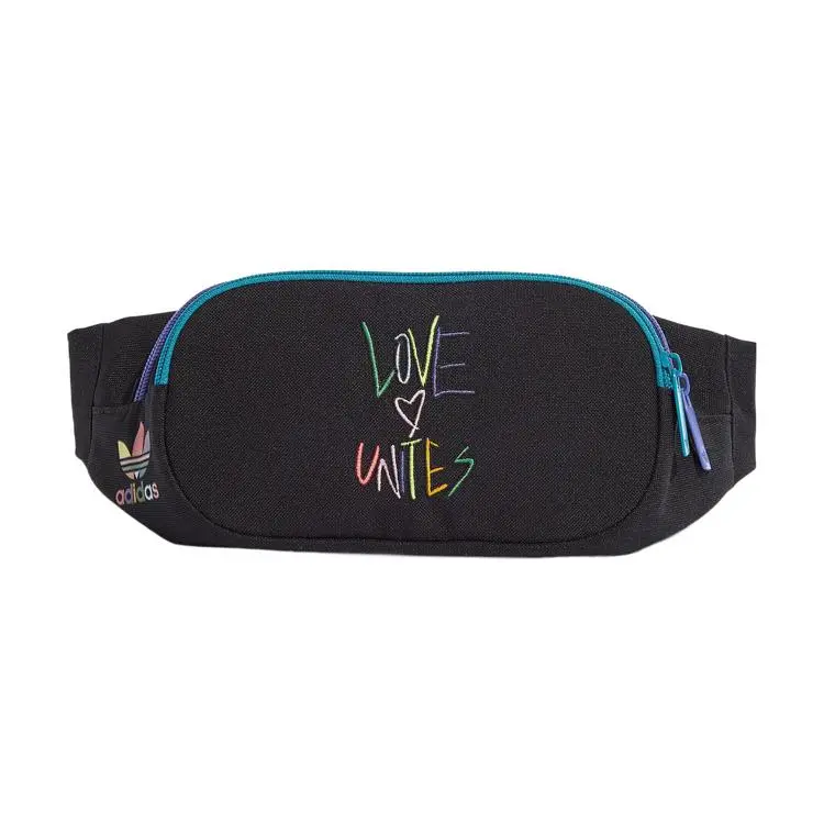 Adidas Originals Letter-Embroidered Crossbody Chest Bag for Men and Women – Classic Black Polyester Style