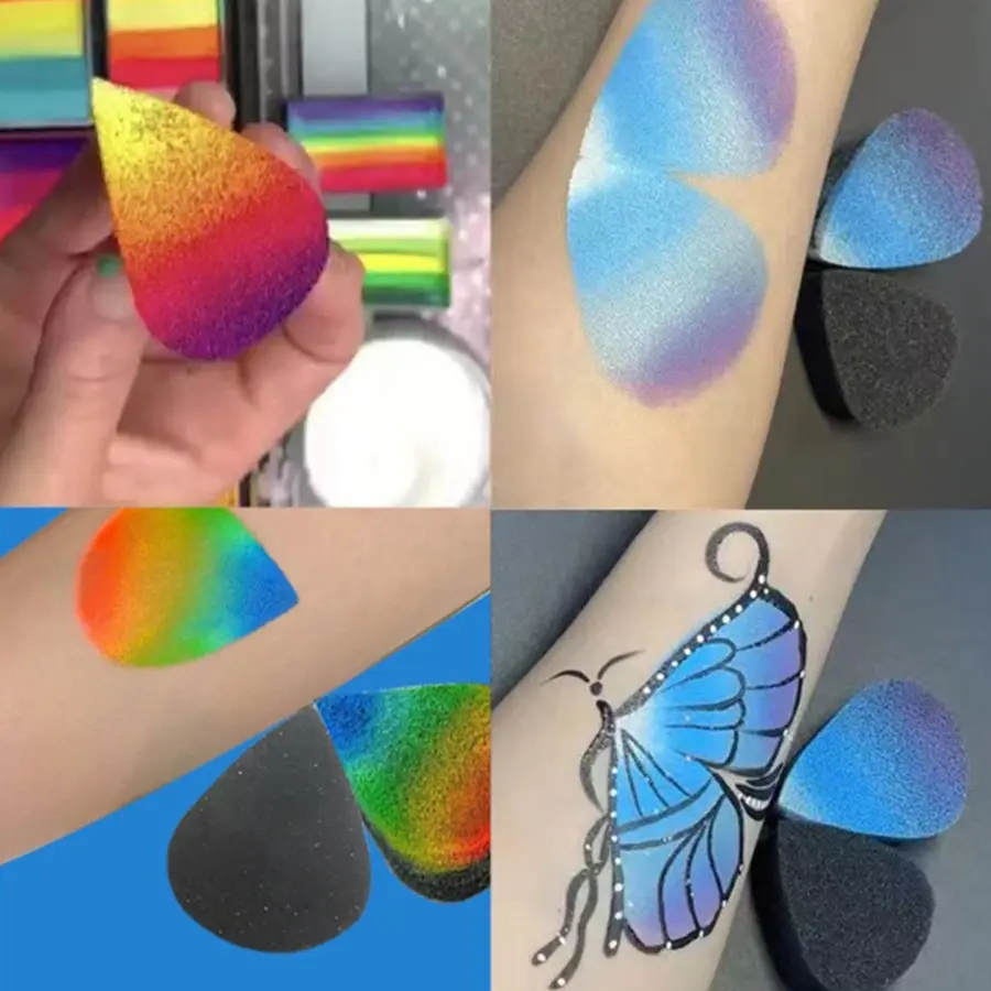 6pcs Facial Paint Sponges, Soft Material, High Absorbency, Ideal for Body Painting, Water Drop Half Circle Design, Perfect for Artistic Use。