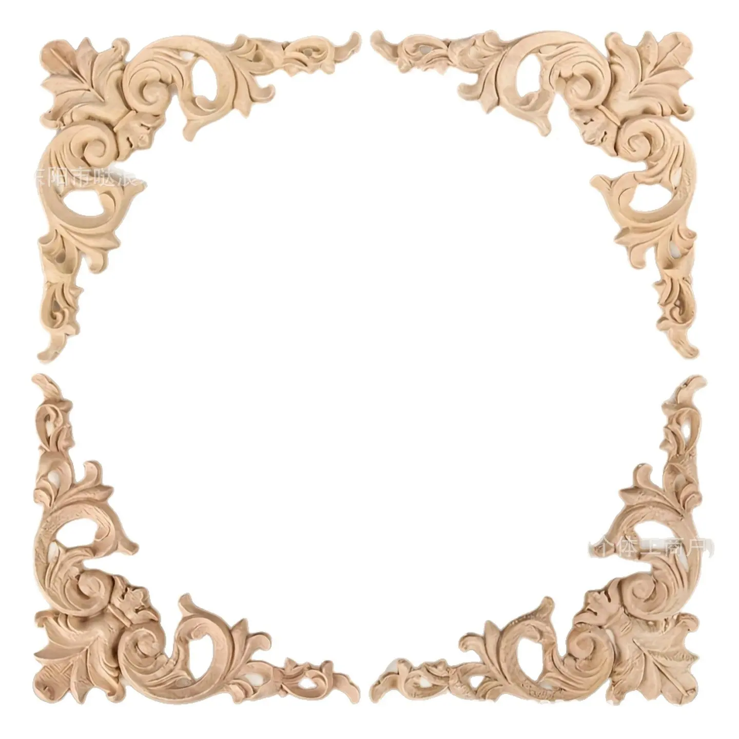 4Pcs Solid Rubber Wood Carved Corner Onlays, European Hollow Scroll Floral Wood Design Appliques, 4 Sizes 8/10/12/15cm Unfinished Solid Wood Mouldings for Cabinet Door, Mirror Frame, Wall, Furniture, Ceiling Vintage Handcrafted Decor