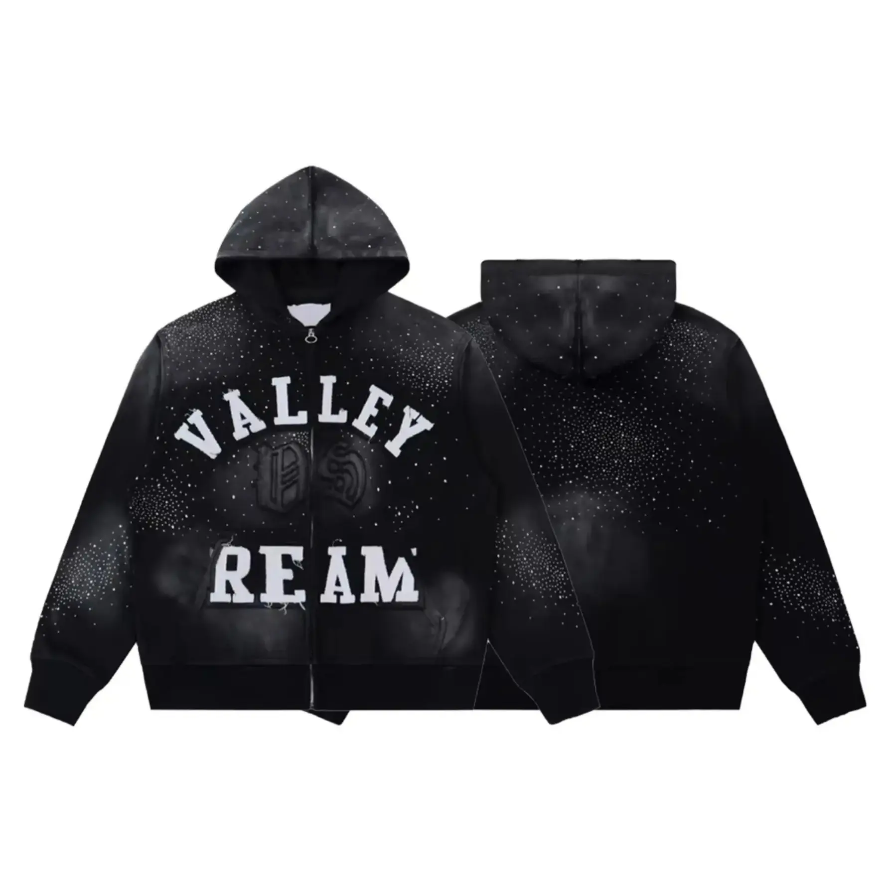 Y2K Letter Embroidery Rhinestone Zip Up Hoodie 100% Cotton Loose Oversized Distressed Vintage Wash Hooded Sweatshirt Autumn Winter Casual Hip Hop Streetwear Jacket Men Women Unisex,back to school,back to school haul