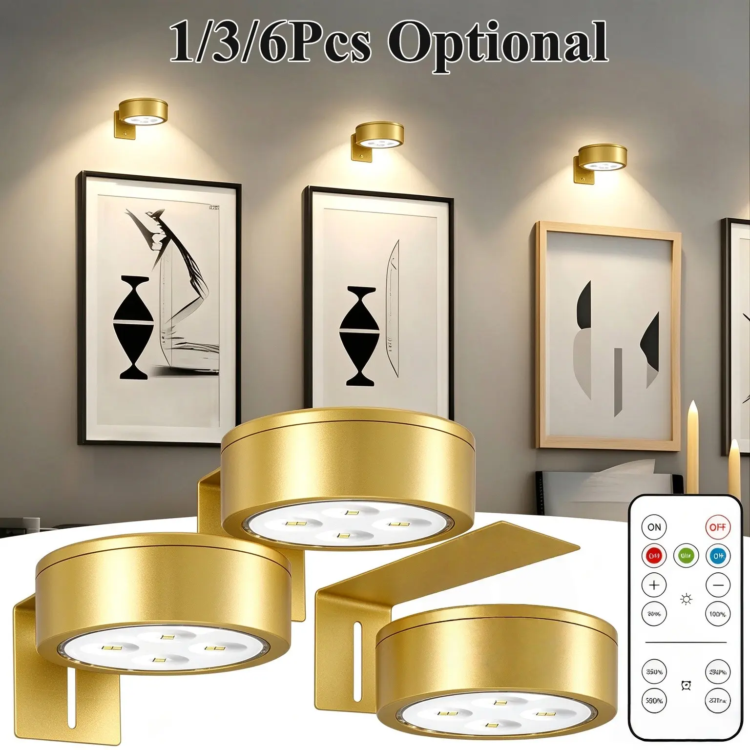 1/3/6pcs Wall Sconces Battery Operated, Wireless Metal Wall Light LED Picture Lights, Battery Operated, Wall Art Lights, NightLight, Wireless Wall Lamp With Magnetic, Wireless Spotlight, 3 Lighting Modes Art Display Light, 150mAh Remote