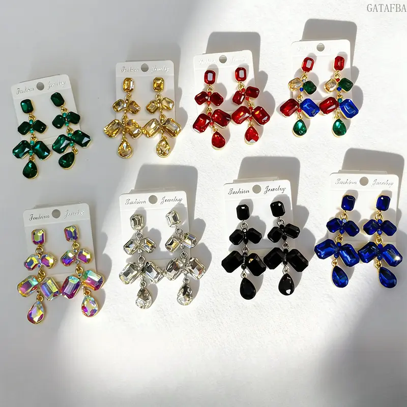 Women's Long Drop Shape Crystal Tassel Dangle Earrings, Multi-Color Cut, Shiny Finish Jewelry for Party Wear, Daily Matching (Sports & Outdoor Outfit Accessory),back to school,back to school haul