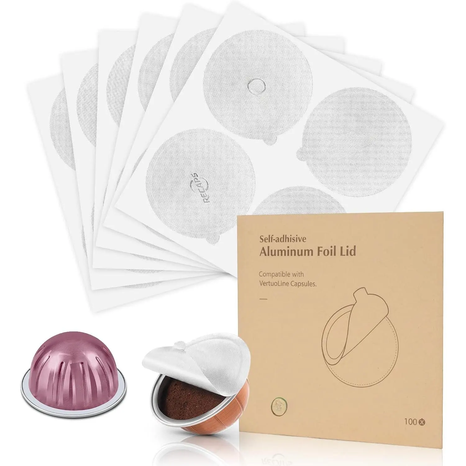 Reusable Foil Coffee Pod Capsules, Cost-Effective & Easy-to-Use for Daily Use, Compatible with VertuoLine, 120-Count, 62mm (Coffee Pods Not Included)