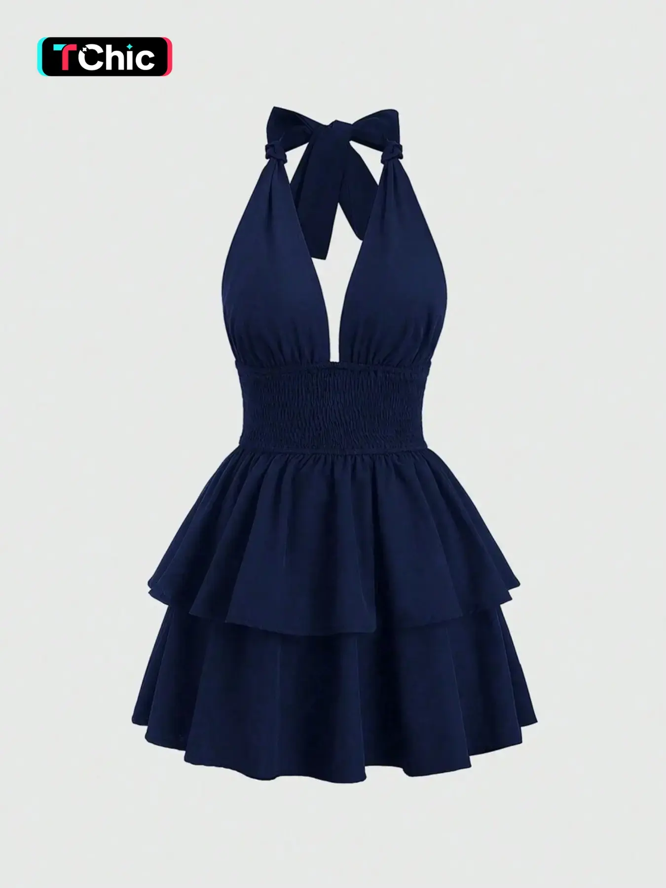Women's Solid Backless Halter Neck Sleeveless Dress, Elegant Chic Casual Summer Party Club Dress, Chic Elegant Fit