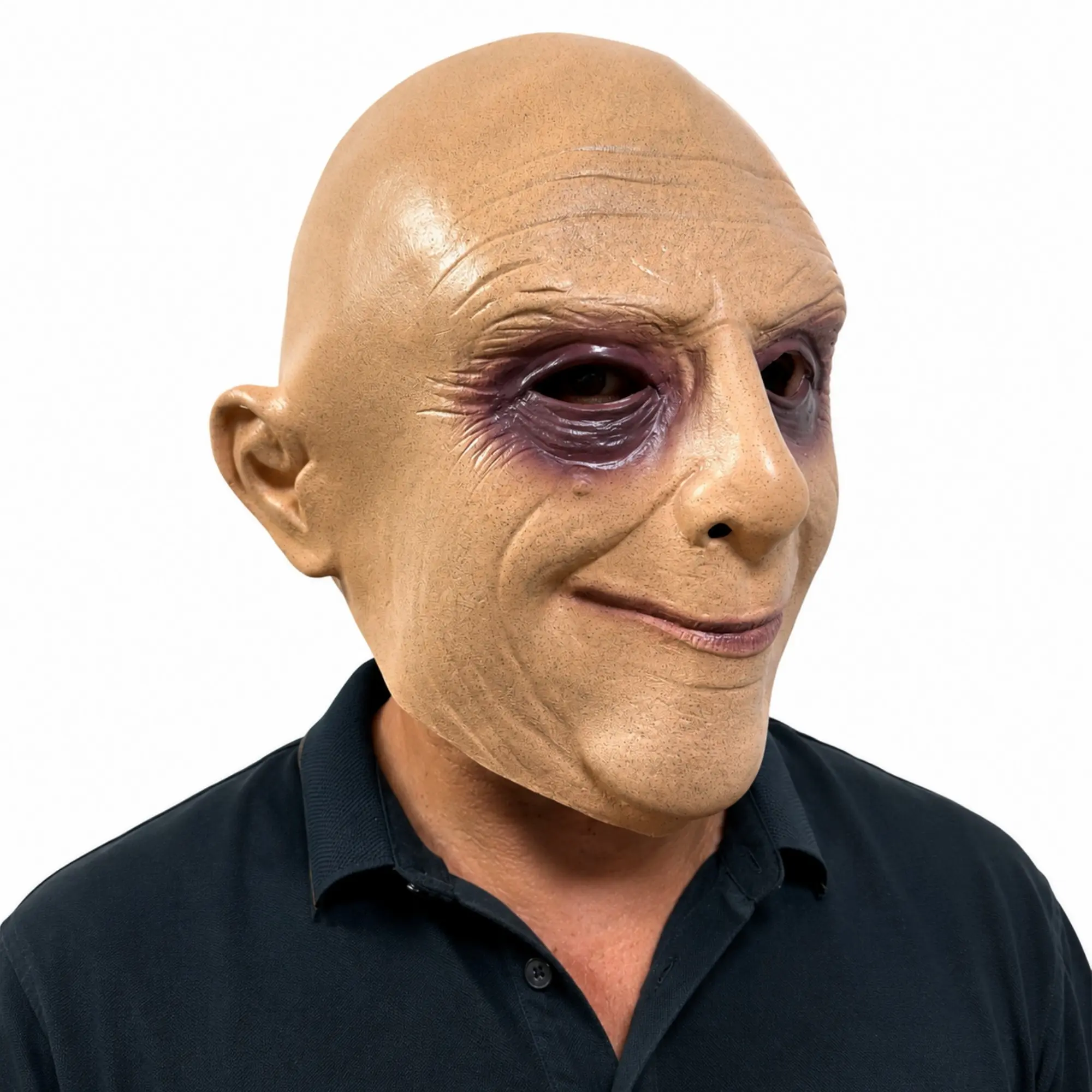 Funny Scary Bald Man Mask with Dark Circles, Realistic Creepy Uncle Latex Face Cover, Lightweight, Halloween Pranks, Cosplay, Novelty Party