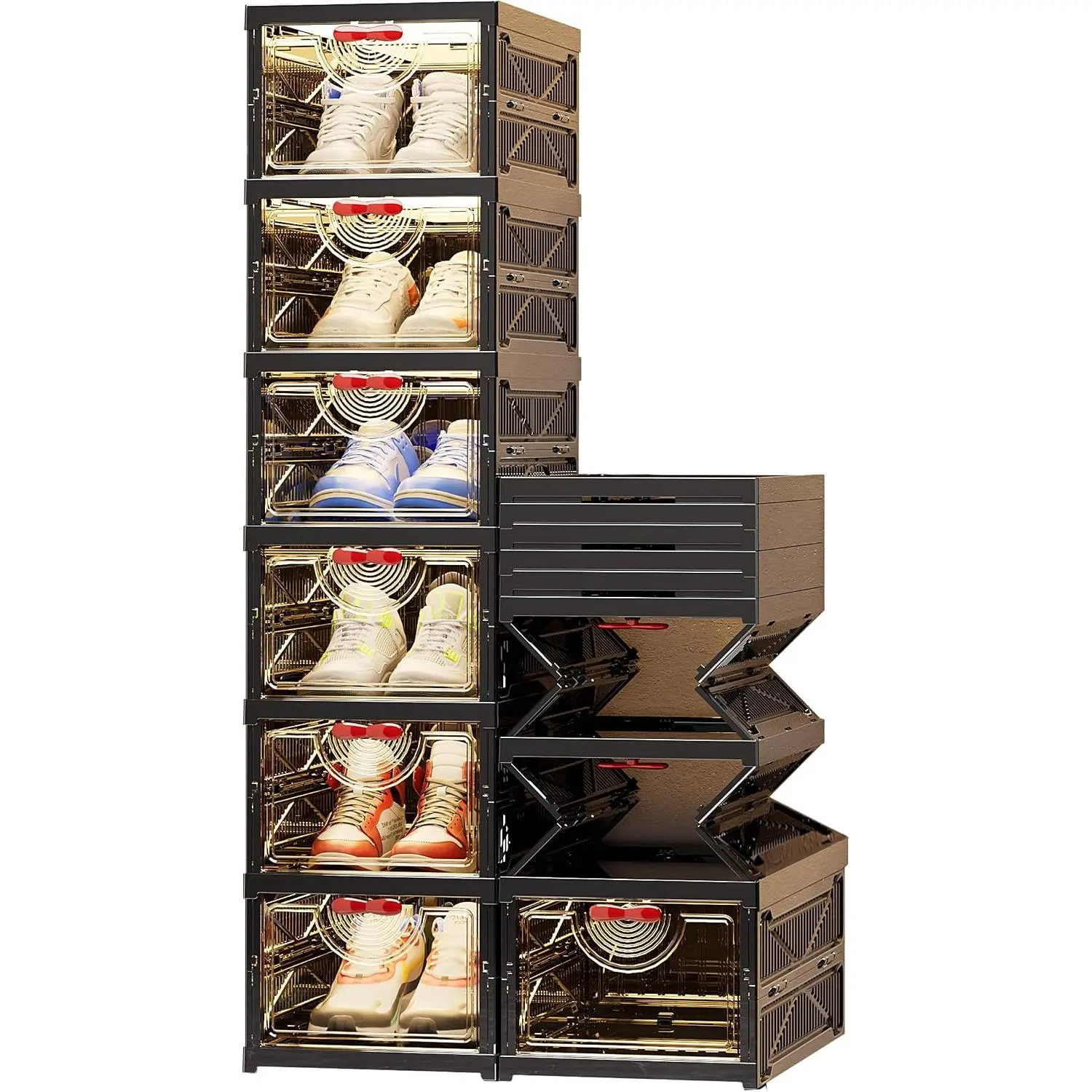 Foldable Shoe Rack Organizer Stackable Shoe Storage Box for Entryway, Closet & Bedroom Large Capacity Sneaker Containers Bins with  6 Pack Black