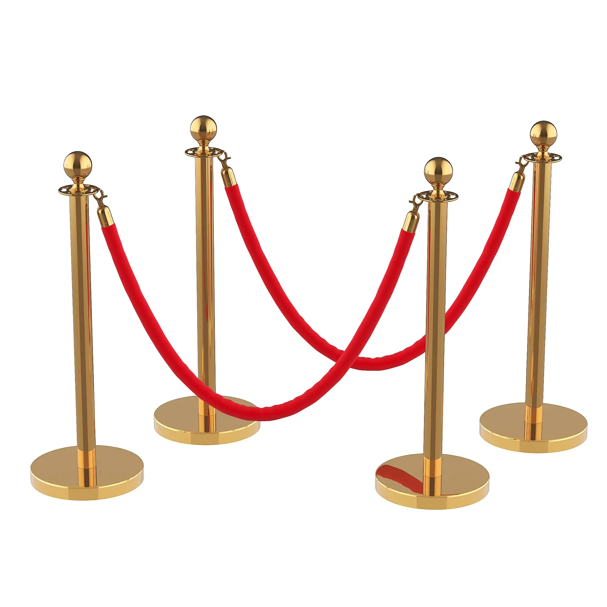 Stainless Steel Crowd Control Stanchion Set – Silver Posts with Red Soft Ropes, Decorative Outdoor Fence for Events, Theaters, Weddings, Parties, Exhibitions