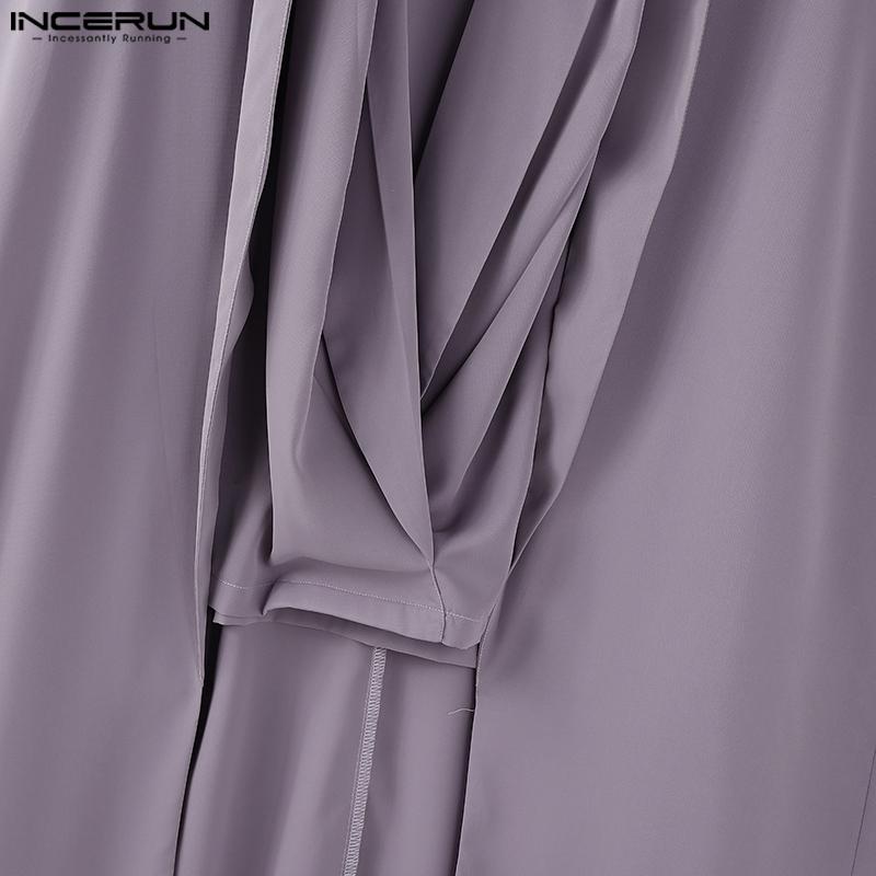 INCERUN Men's Avant-garde Cross Collar Solid Color Cape False Two-piece Long Shirt