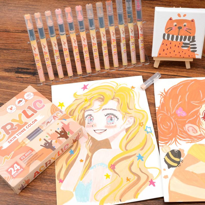 Skin Tones Art Markers,Straight liquid Soft Brush Tip Acrylic Paint Pens, Quick-Drying Waterproof Acrylic Paint Markers for Illustration Sketching, Wood,Glass,Fabric,Rocks Painting, Art Craft Supplies, Art Materials