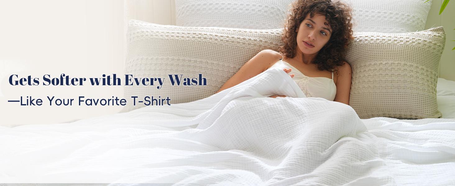 PHF 100% Cotton Muslin Blanket Queen Size 90"x90", 4-Layer Lightweight Gauze Throw, Breathable Cloud-Soft Minimalist Blanket for Bed, Couch, Camping & Baby, Grey, Gift