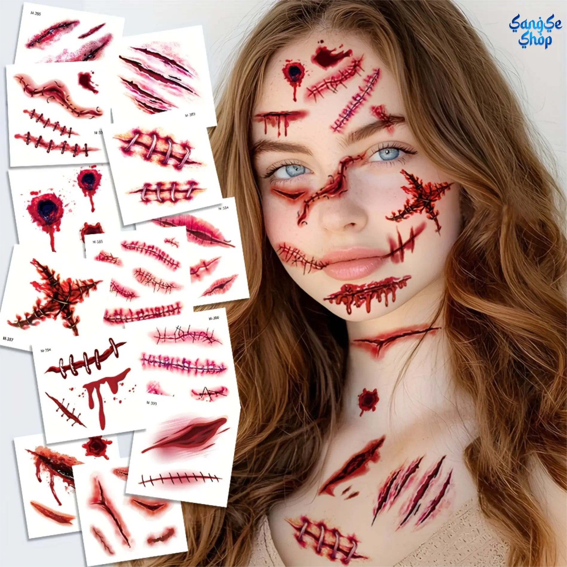 20PCS Realistic 3D Halloween Temporary Tattoo Stickers, Bloody Fake Wound Scars & Stitch Effect Body Art Decals, Easy Apply and Remove Horror Makeup Props, Creepy Costume Accessories for Halloween Party, Haunted House, Face & Body Decoration, Cosplay, Pra