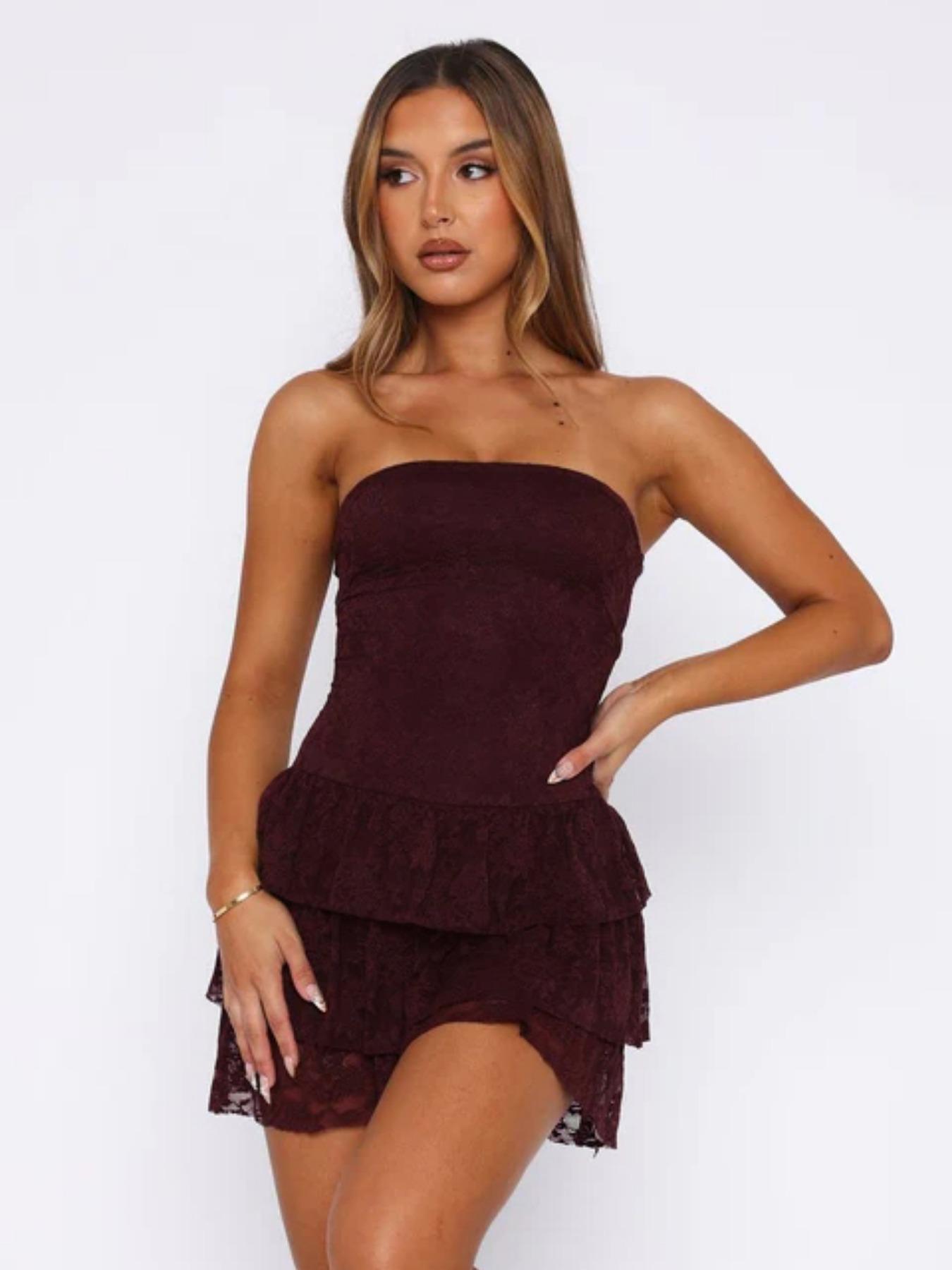 Women's Lace Knit Tube Dress, Elegant Slim Strapless Dress for Party Club Dating Wear, Ladies Summer Clothes