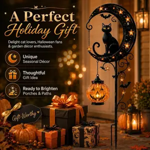 Solar-powered garden decorative outdoor waterproof light, Halloween black cat pumpkin moon ground light, bat motif, suitable for courtyard, garden, lawn decoration and Halloween decoration, 20.26million Halloween decorative light