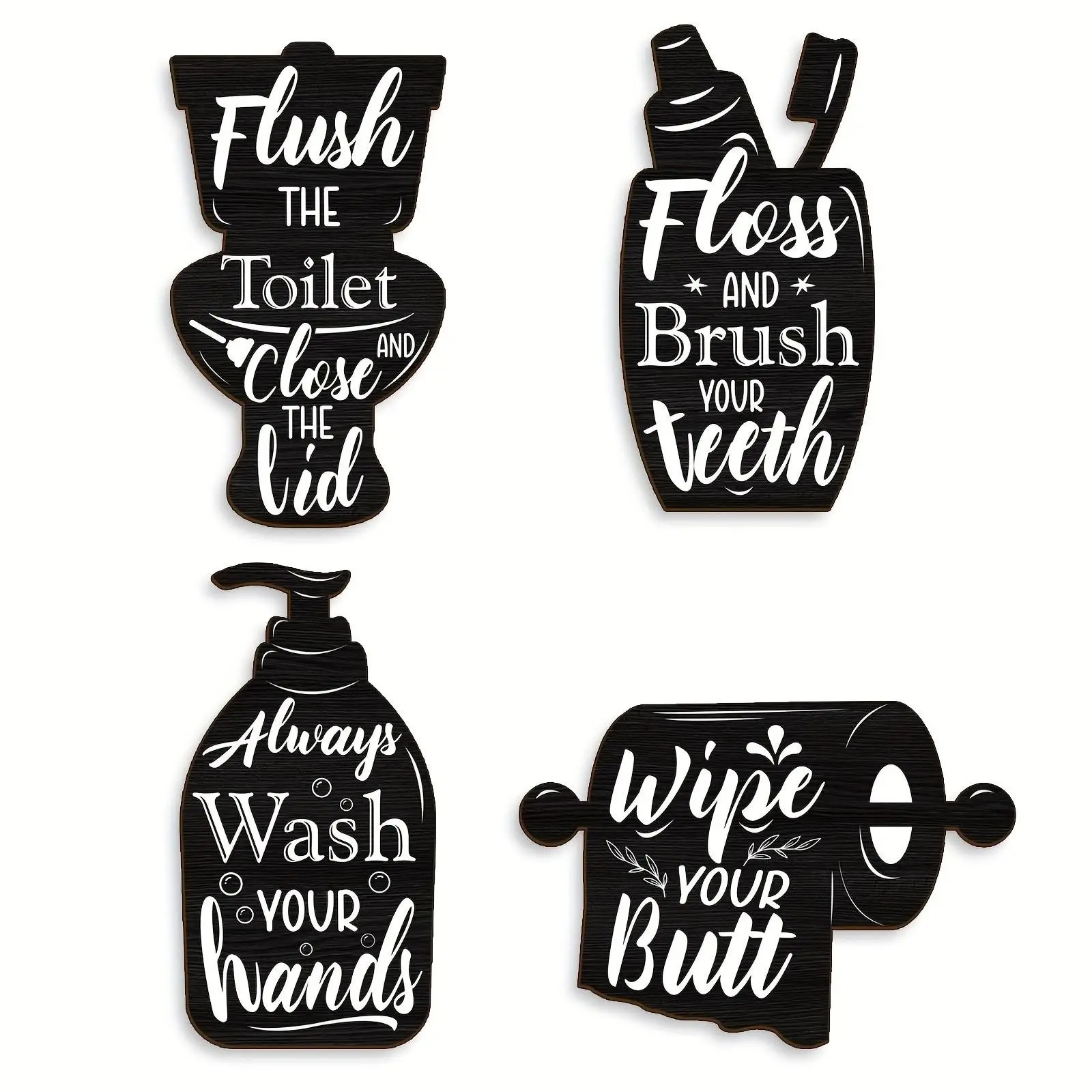 4 Piece Fun Bathroom Rules Wooden Wall Plaques, Toilet Toothpaste Soap Roll Paper Decor, Vintage Farmhouse Style Bathroom Hanging Decor, Bathroom Sign, Home Gift, Decorative Plaque Sign