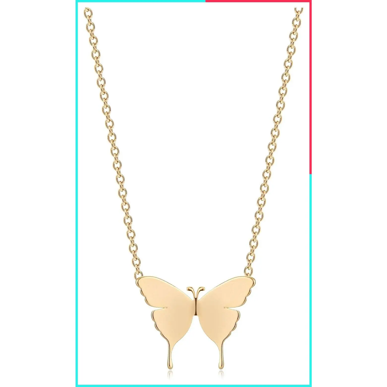 Dainty Polished Butterfly Initial Necklace for Women | 18K Gold Plated Brass, Smooth Flat Wings, Two-Point Chain Connection, Plain or Preset Letter Options