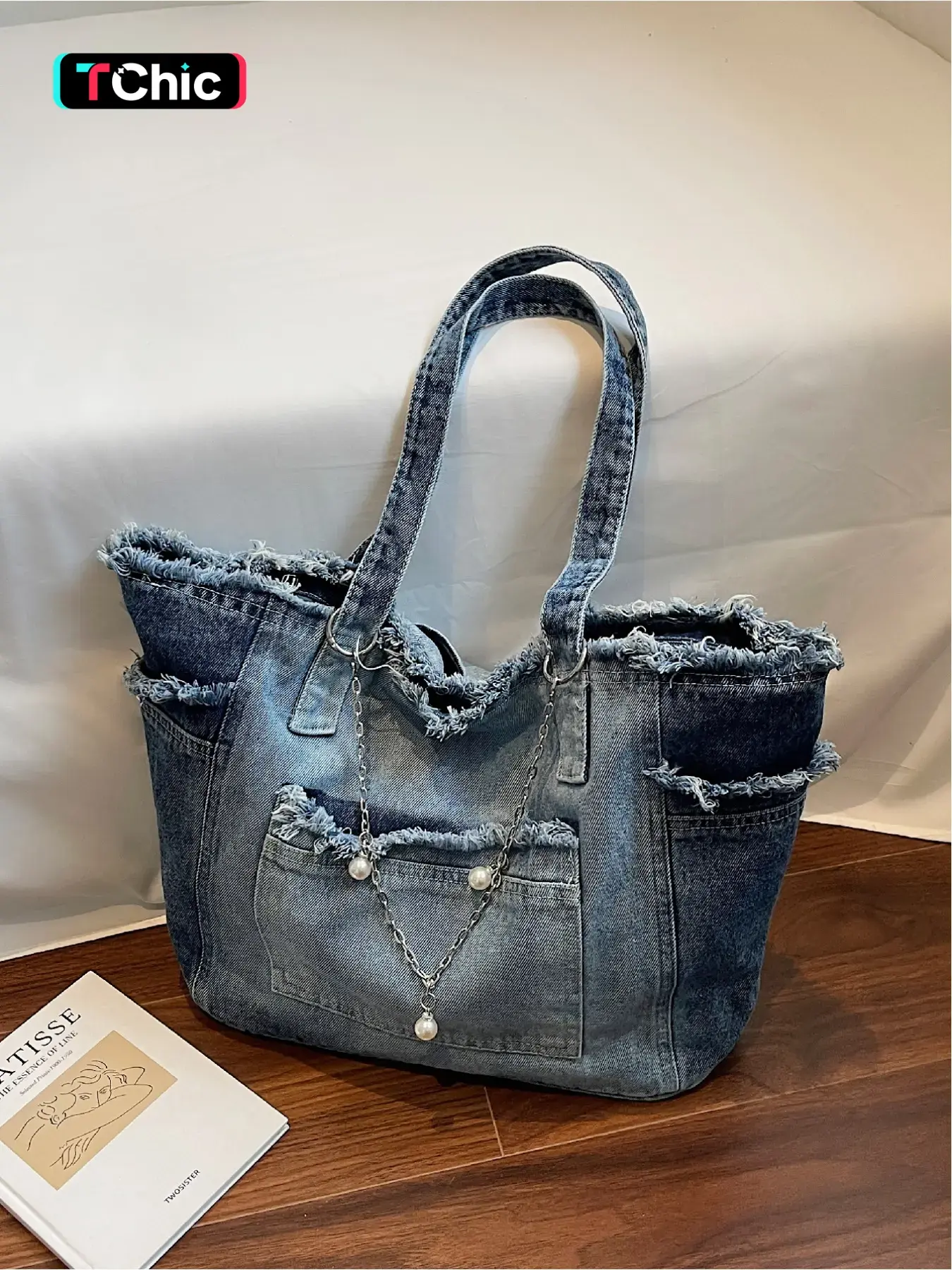Women's Denim Shoulder Bag, Casual Lazy Style Large Capacity Tote, Commuter Handbag for Daily Use, Ladies' Outdoors Accessory, Everyday Shoulder Bag